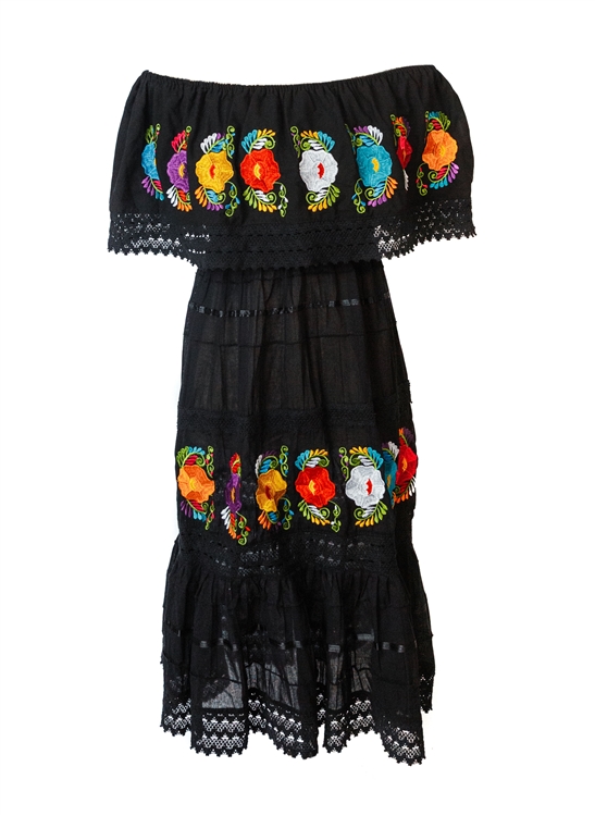 Girl's Mexican Fiesta Embroidered Puebla Dress Black Size 3 - My Mercado  Mexican Imports