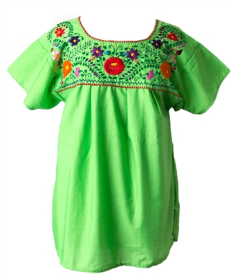 Mexican Embroidered Pueblo Blouse - Lime Green