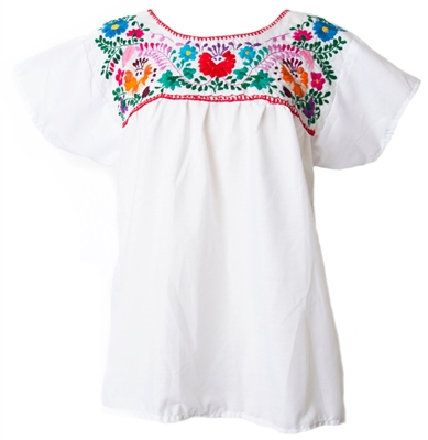 Mexican Embroidered Pueblo Blouse - White